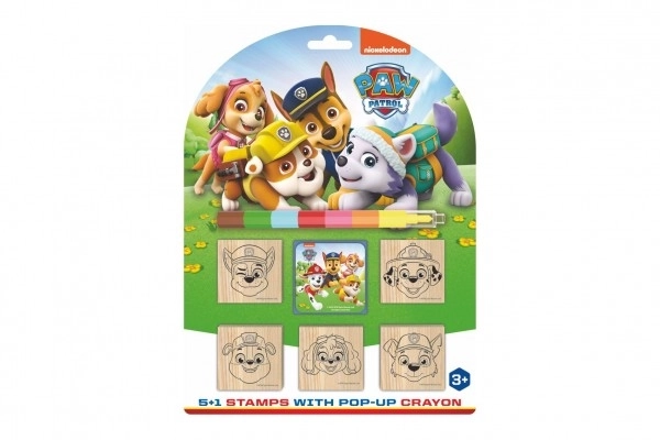 Pečati 5+1 s jastučićem drveni 5x5cm s voštanom bojicom Psići u ophodnji/Paw Patrol na kartonu