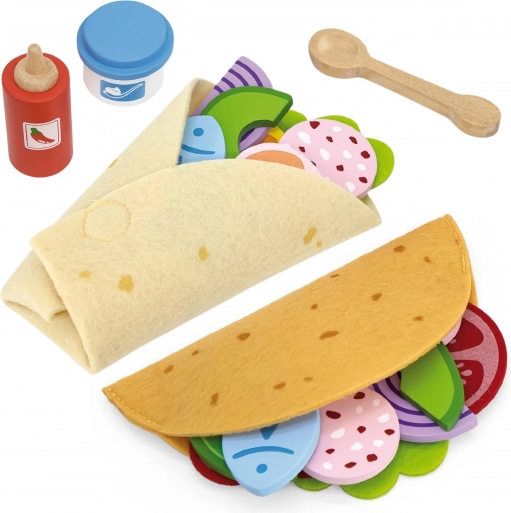 VIGA set za taco i burrito – drvene i filcane namirnice, 27 dijelova