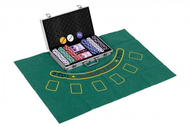 Set za Blackjack Poker 300 žetona 2 špila karata Igraća podloga Zaključavajuća torbica za nošenje