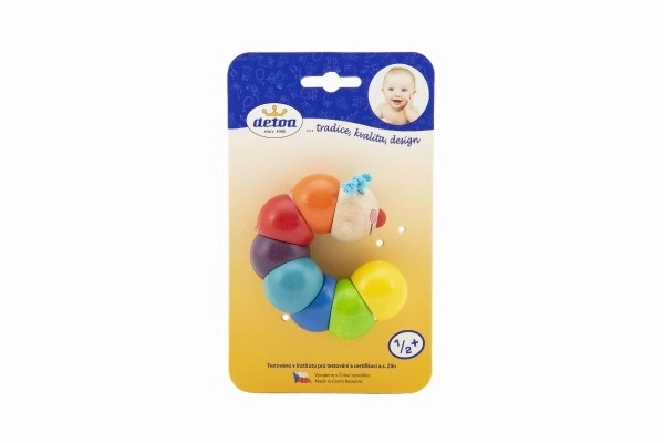 Raznobojna drvena gusjenica Tea 13cm na kartonu 6m+