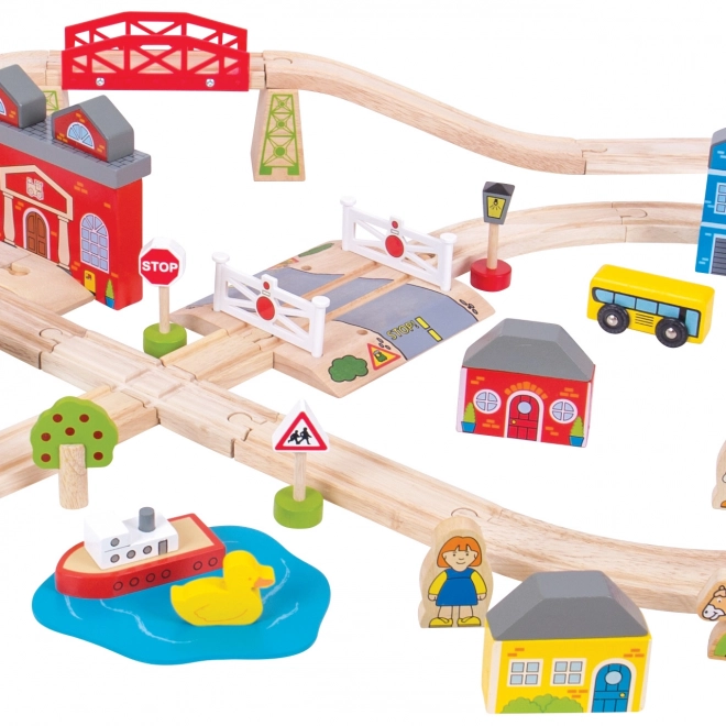 Bigjigs Rail Drvena vlakodrava grad i selo 101 dijelova