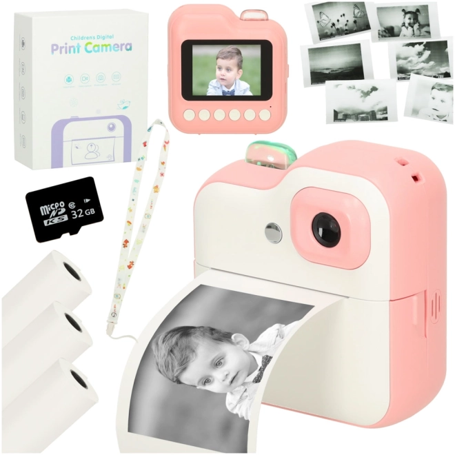Dječji instantni fotoaparat s termalnim tiskom 24MP s 1GB memorije – ružičasti