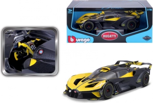Metalni model auta BBURAGO 1:18 BUGATTI BOLIDE žuto-crni