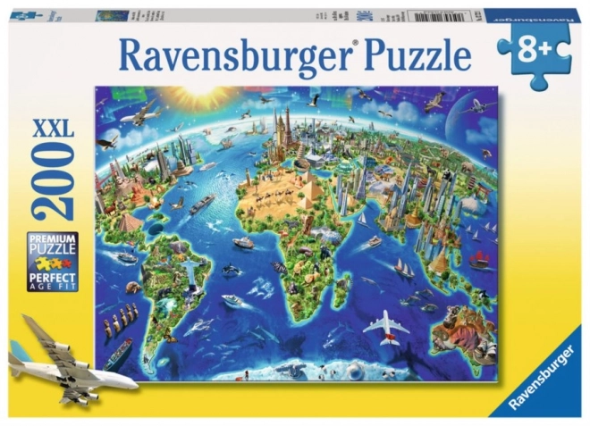 Puzzle karta svijeta sa znamenitostima XXL 200 komada