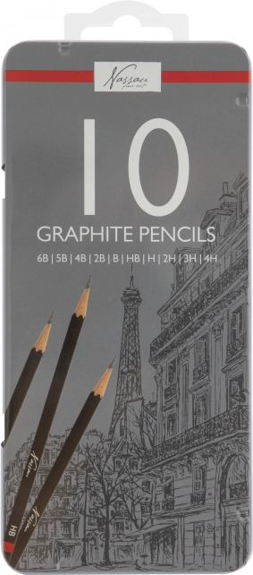 grafitne olovke za crtanje 6B–4H, set 10 kom u metalnoj futroli