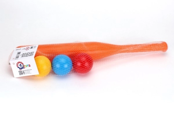 Bejzbolska palica 50cm + 3 plastične loptice 2 boje u mrežici