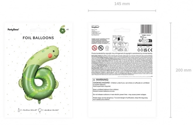 Foli balon za rođendan broj 6 - kornjača 75 x 96 cm