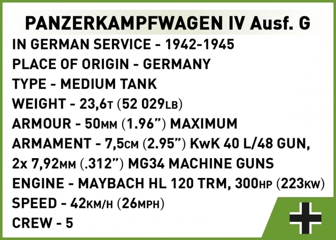 COBI 3127 Drugi svjetski rat Njemački tenk Panzerkampfwagen IV Ausf. G 1:35
