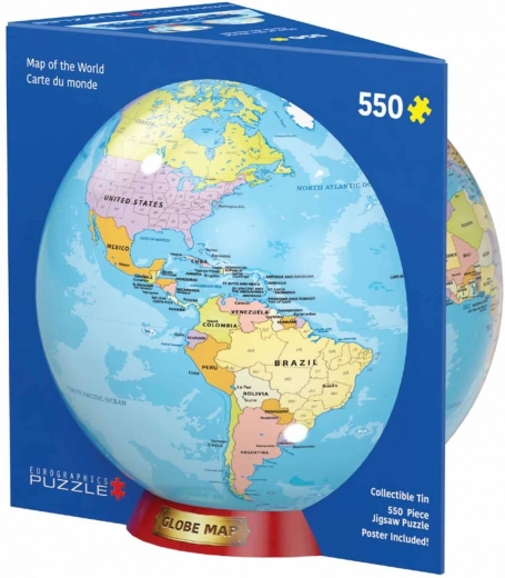 Puzzle Karta svijeta 550 dijelova u limenoj kutijici