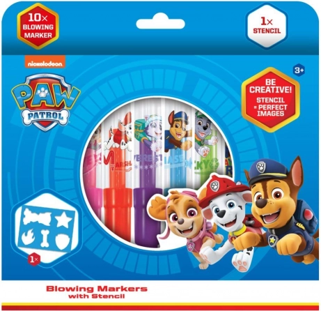 Puhajući flomasteri sa šablonom PAW PATROL, 10 kom, kutija 20 × 19 cm