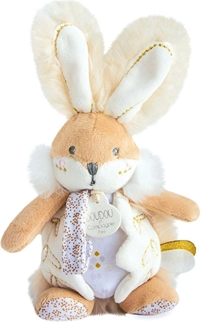Doudou plišani zeko s zvečkom i držačem za dudu 21 cm, bijeli