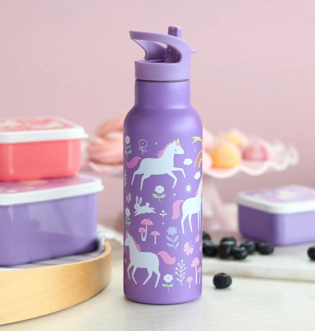 A Little Lovely Company Nehrđajući Čelik Boca za Piće 500 ml – Jednorozi i Duga