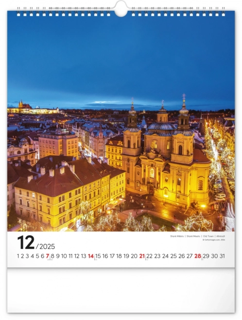 Zidni kalendar Prag 2025, 30 × 34 cm