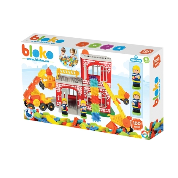 Kreativna građevinska igračka Pin Bricks Vatrogasna stanica 100 kom + 2 figurice