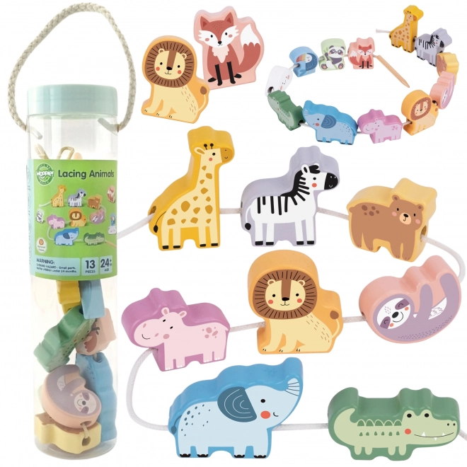WOOPIE GREEN drvena navlačna zada ZOO Montessori 13 dijelova