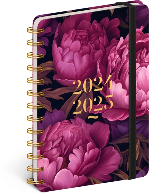 Spiralni 18-mjesečni planir Petito – Ljubičasti cvjetovi 2024/2025, 13 × 18 cm