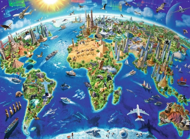 Puzzle karta svijeta sa znamenitostima XXL 200 komada