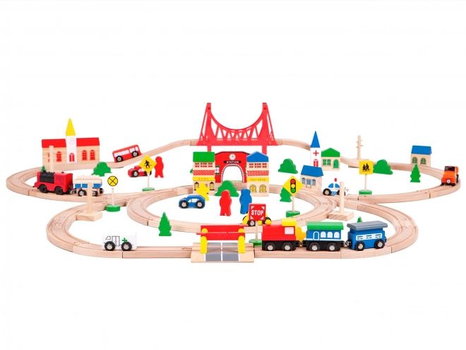 Drvena željeznica na baterije 90 elemenata Ecotoys