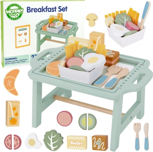 Woopie Green Doručak Set s Poslužavnikom i Drvenim Dodacima Pastelni