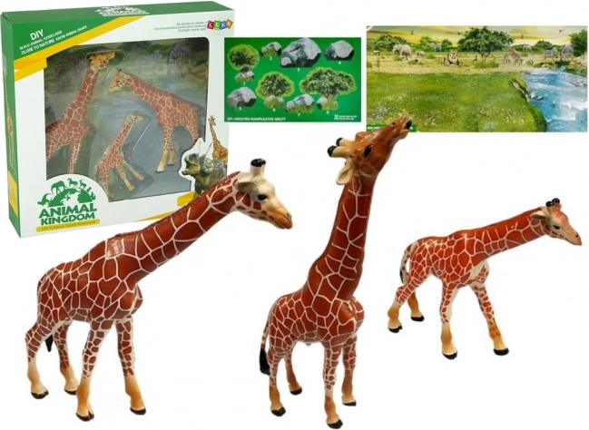 Edukativne figurice žirafa Obitelj 3 kom + Pozadina Afrika