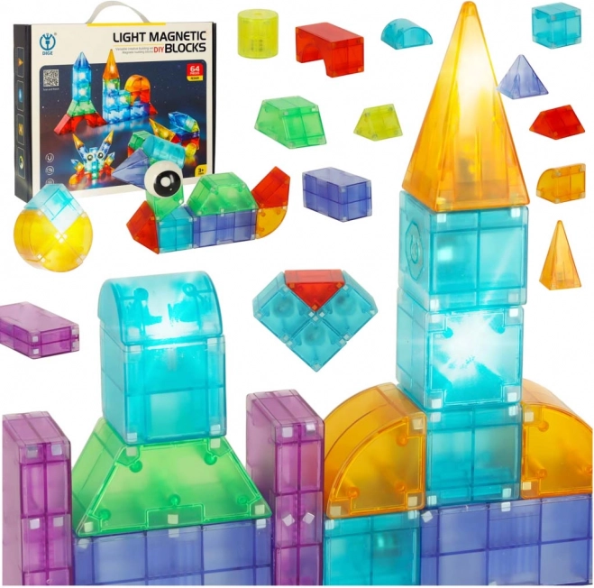 Magnetne građevne kocke sa svjetlećim elementima 3D figure – 64 dijela
