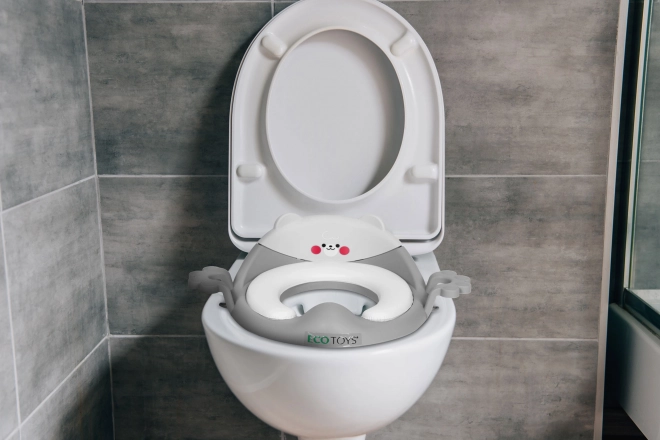 Dječje toaletno sjedalo s ručkama i mekim jastukom, sivo, ECOTOYS