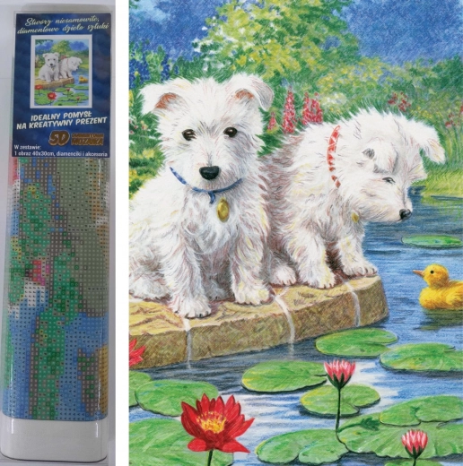 Dijamantno slikanje Psići s lopočima 30 × 40 cm