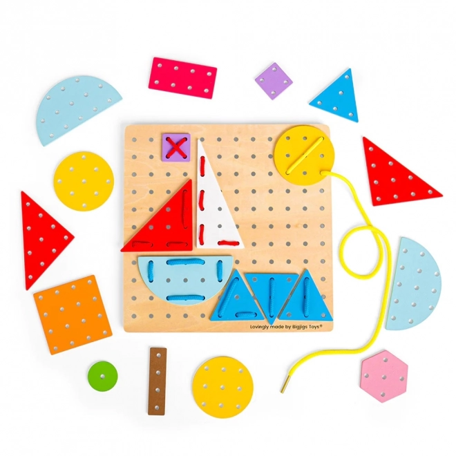 Bigjigs Toys Drvena igra za nizanje Geometrijski oblici