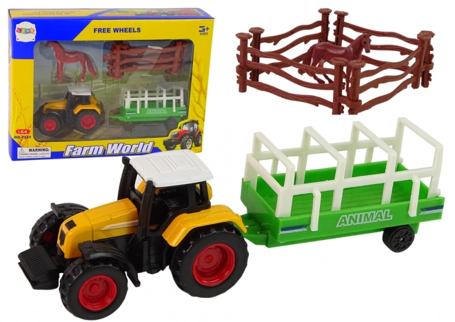 Set igračaka na farmi - traktor, prikolica i konj 1:64