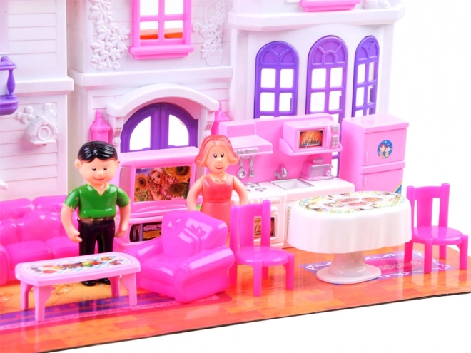 Folding family house with furniture and dolls