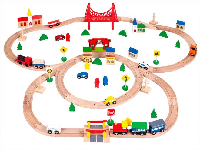 Drvena željeznica na baterije 90 elemenata Ecotoys