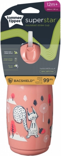 Tommee Tippee ružičasti termo šalica sa slamkom 266 ml