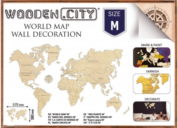 Drvena karta svijeta M 57 × 38 cm WOODEN CITY