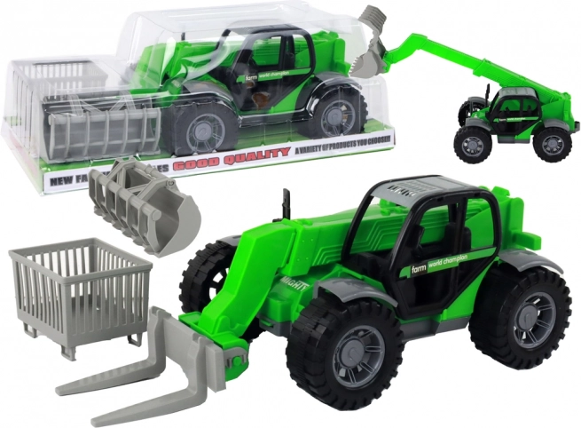 Zeleni traktor s izvlačivom rukom i izmjenjivim nastavcima