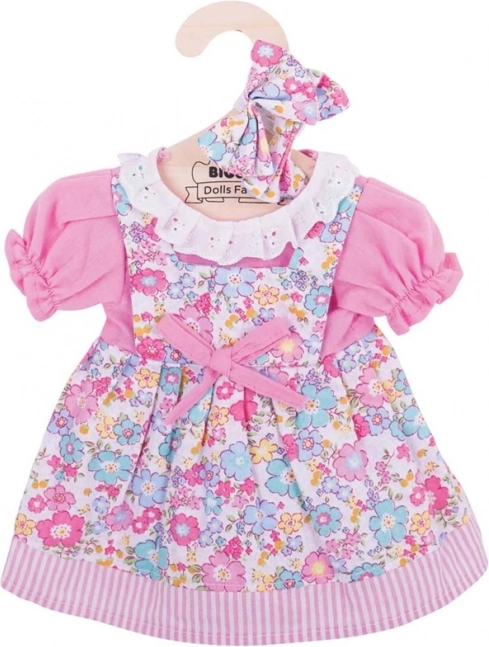 Ružičasta cvjetna haljina za lutku 38 cm s trakom za kosu BIGJIGS TOYS