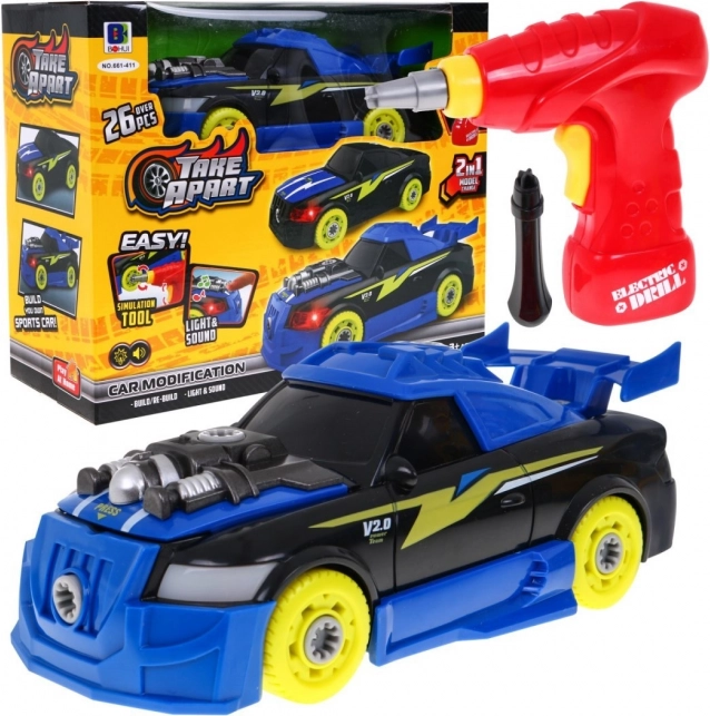 Sklopivi sportski automobili 2u1 za djecu 3+ Električni odvijač + odvijač + zvukovi Svjetla