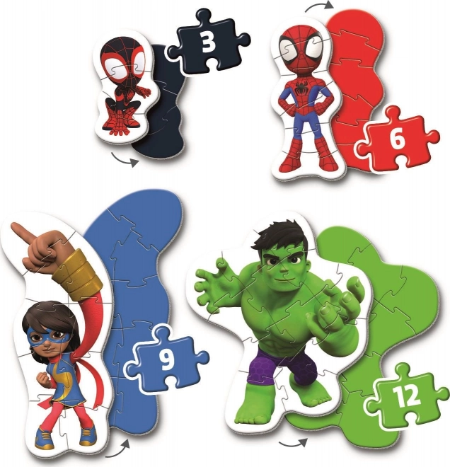 CLEMENTONI Moje prve puzzle Spidey i njegovi čudesni prijatelji 4u1 (3,6,9,12 dijelova)