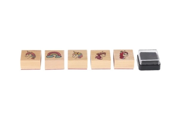 Drveni pečati 5+1 s jastučićem jednorog 3x3cm na kartici