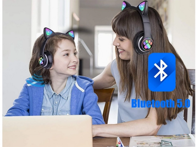 Bežične slušalice bluetooth radio fm mp3 mačje uši led osvjetljenje