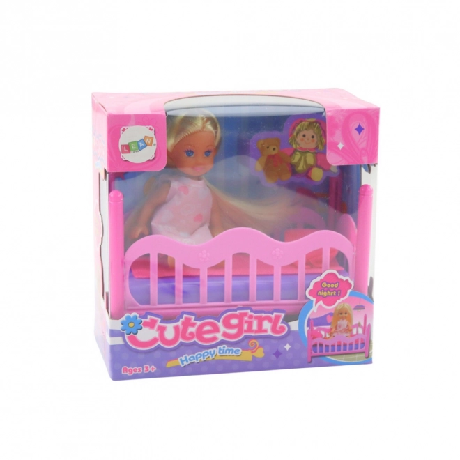 Set mini lutkice u pidžami ružičasti krevetić