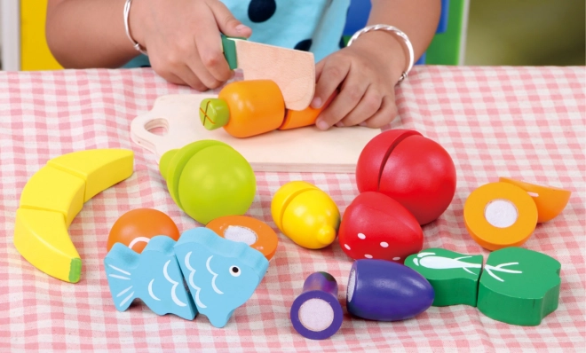 Drveno voće povrće namirnice za rezanje 13ks Ecotoys