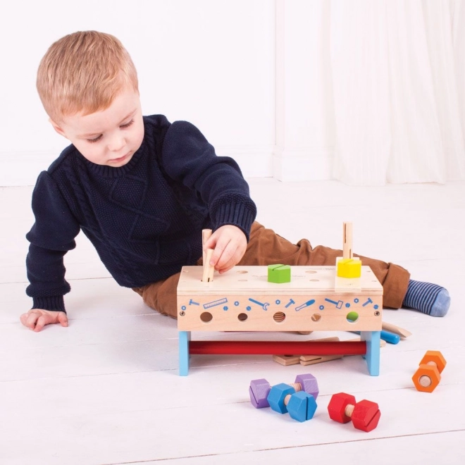 Drveni stol i kutija za alat 2u1 Bigjigs Toys