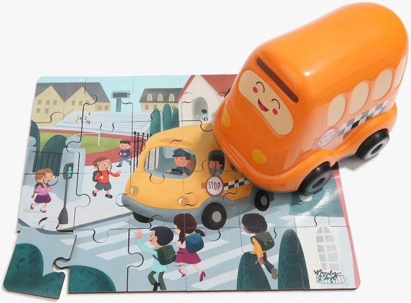 TOP BRIGHT drvene puzzle s igračkom školski autobus, 24 dijelova
