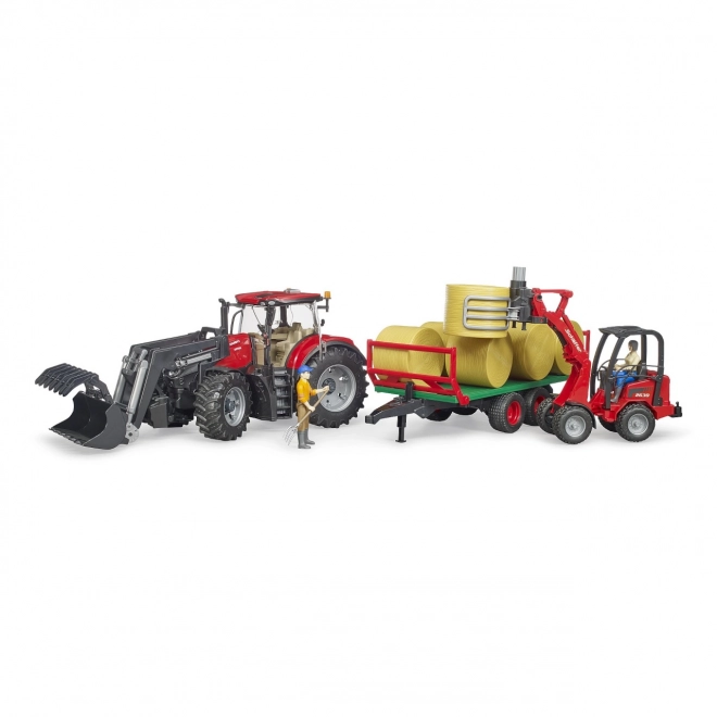 Bruder traktor Case IH Optum 300 CVX s prednjim utovarivačem i prijevoznim sredstvom za bale