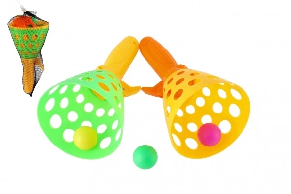 Catch loptica igra/hvatanje lopte 2 kom plastično 19 cm + 3 loptice u mrežici