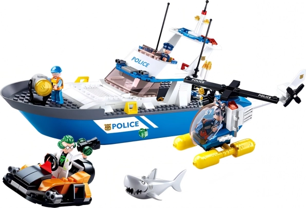 Sluban Policija Brod i Helikopter Set