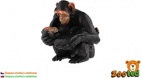 Figurica ženke čimpanze s mladunčetom – realističan plastični model 5 cm