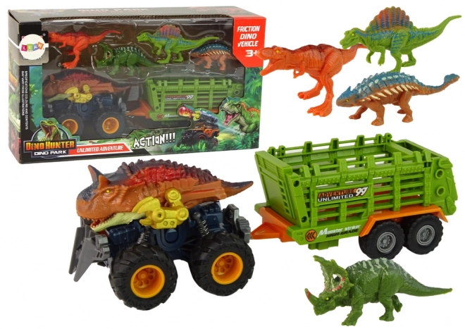 Dinosaurov kamion s prikolicom i 4 figurice dinosaura