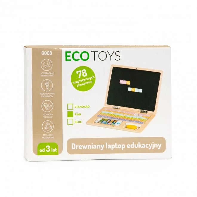 ECOTOYS Drveni prijenosnik s magnetskim monitorom - ružičasti