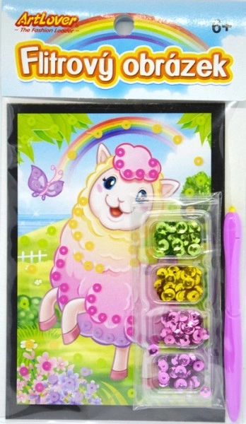 Mini slika sa šljokicama lama 10x16cm 4 vrste u vrećici 24 komada u kutiji